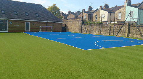 blue artificial turf muga