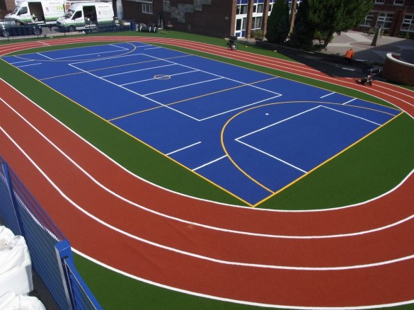 Drone view of artificial turf sport surface for athletics